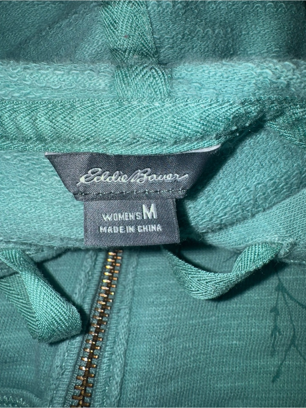 Eddie Bauer Women’s Medium Teal Full Zip Hoodie Embroidered Floral 100% Cotton - Picture 5 of 9